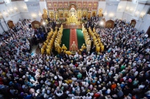 Патриарший визит в Приамурскую митрополию. Литургия в Спасо-Преображенском соборе г. Хабаровска. 14 сентября 2014 г.