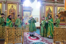 В праздник Входа Господня в Иерусалим владыка Артемий совершил праздничное Богослужение в Спасо-Преображенском соборе 9 апреля 2023 года